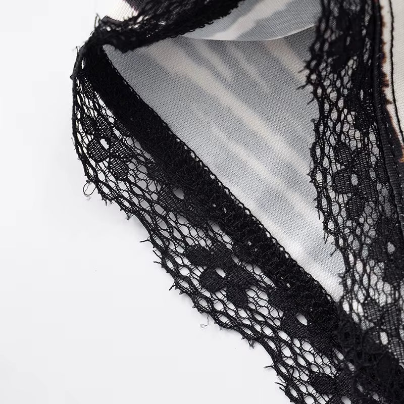 Sexy Hottie Lace Edge Bow Decoration Leopard Print Slim Seven Pants Summer New Women'S Fashion Street Casual Seven Pant