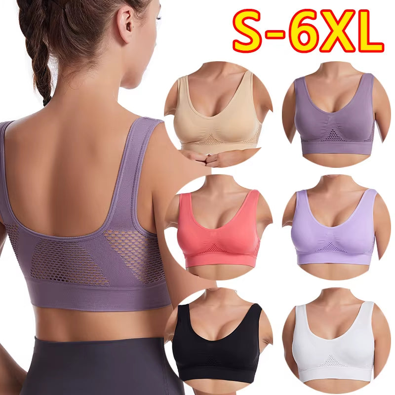Breathable Sports Bra Top Fitness Women Brassiere Removable Padded Sport Bra Running Gym Seamless Push up Bras
