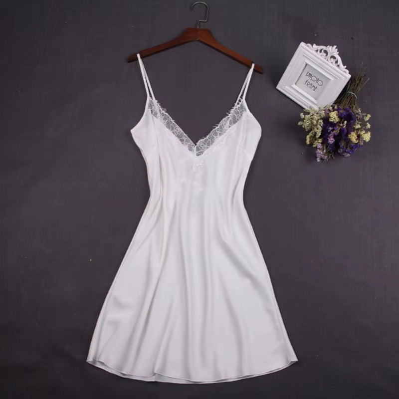 Sexy White Women Nightwear Lace Nightdress Nighty Mini Nightgown Suspender Skirt Sleepwear Rayon Sleeveless for Female M-XXL