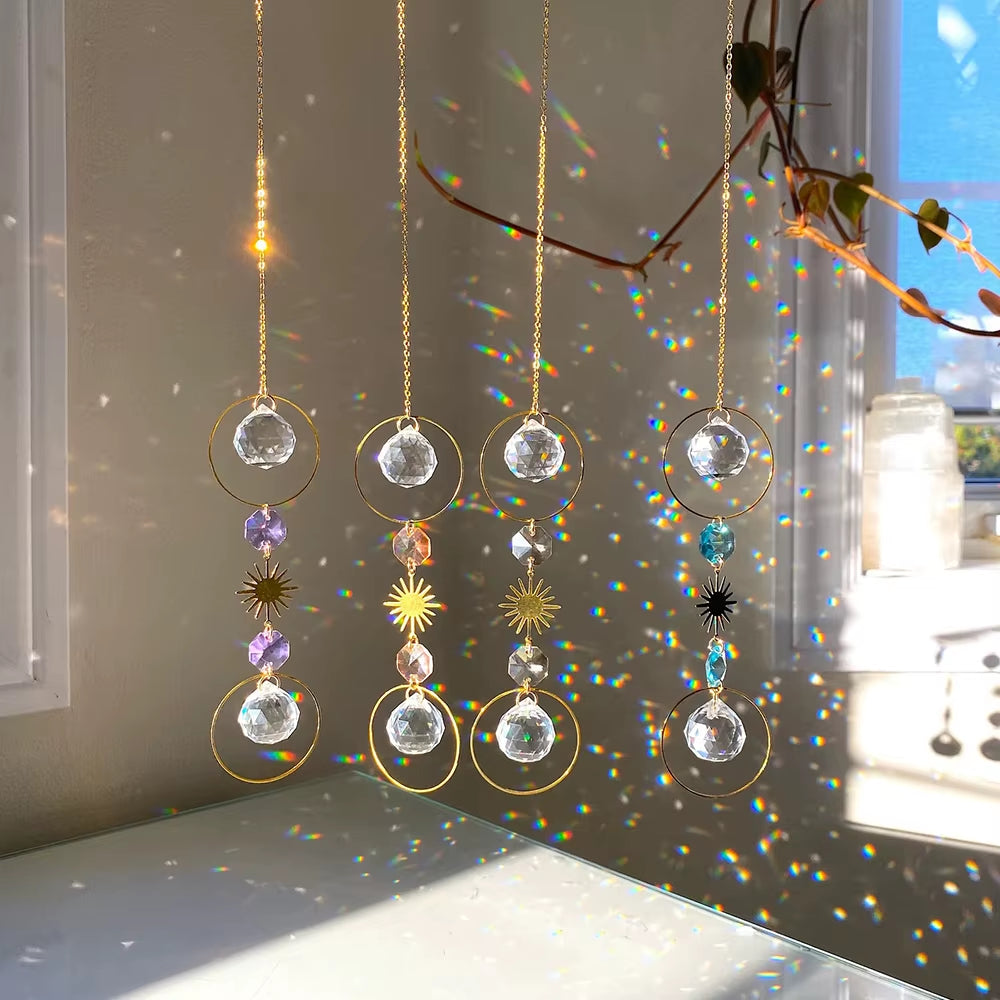 Crystal Sun Catcher Prism Rainbow Maker Hanging Lightcatcher Sun Boho Window Hanger Car Accessory Charm Home Pendant Decorations