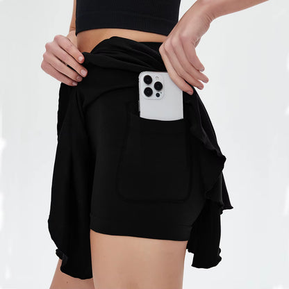 Women Tennis Skirt Women Fitness Sports Skirt with Built-In Shorts Yoga Fitness High Elastic Girl Sweatpants Skirts Golf Skorts