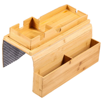 Couch Cup Holder Bamboo Sofa Armrest Tray Foldable Anti-Slip with Side Storage Pocket Remote Control Cups Snack Organizer