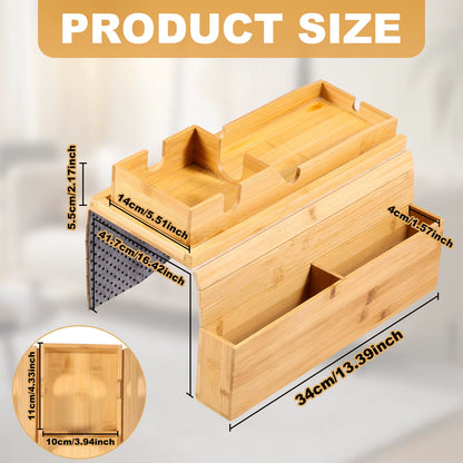 Couch Cup Holder Bamboo Sofa Armrest Tray Foldable Anti-Slip with Side Storage Pocket Remote Control Cups Snack Organizer