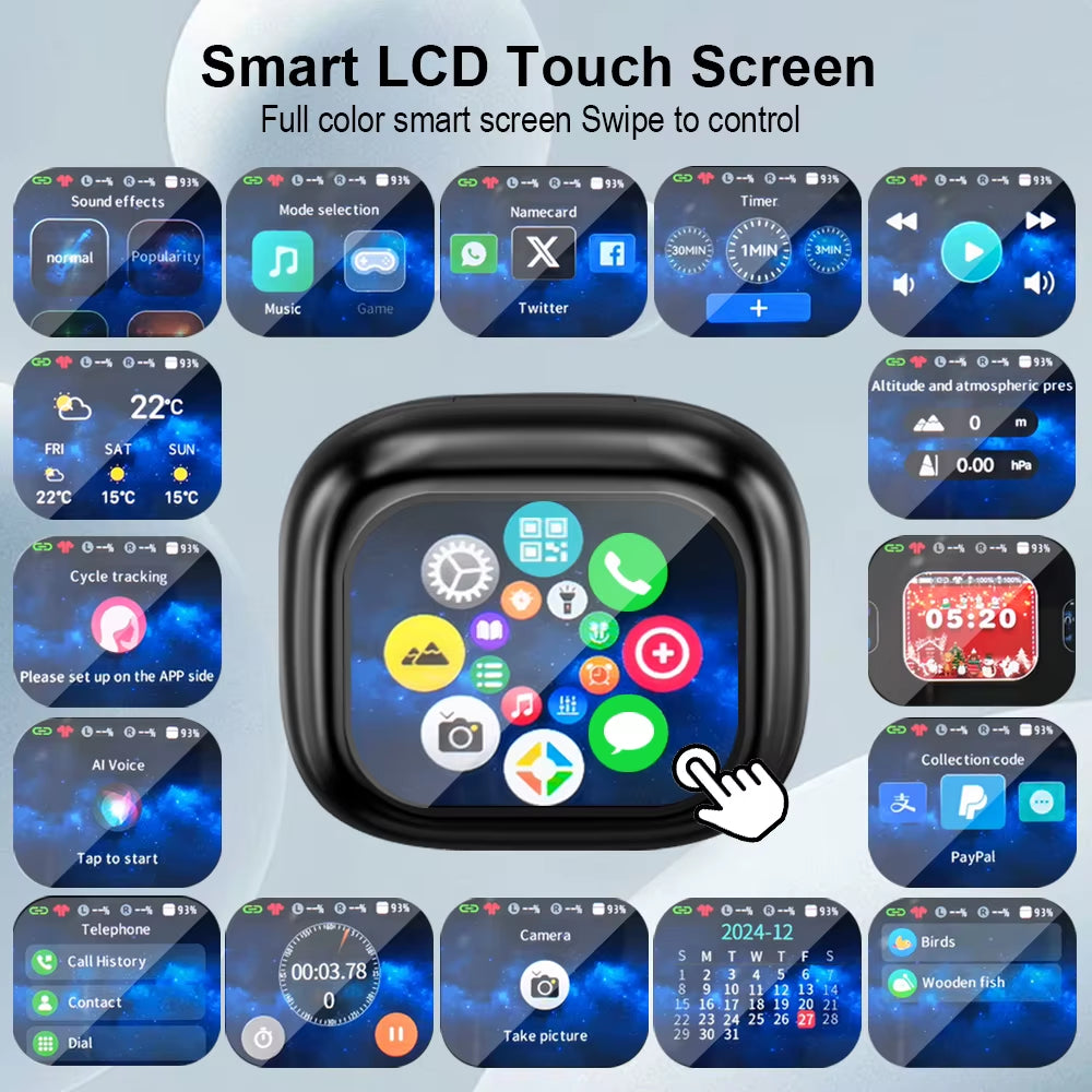 Original  TWS Wireless Bluetooth Earphones Earbuds Smart LCD Touch Screen Hifi Stereo Sound Headphones HD Call with APP