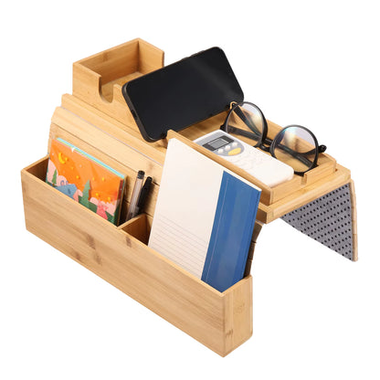 Couch Cup Holder Bamboo Sofa Armrest Tray Foldable Anti-Slip with Side Storage Pocket Remote Control Cups Snack Organizer