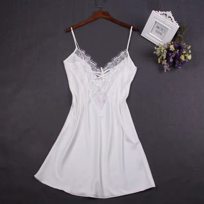 Sexy White Women Nightwear Lace Nightdress Nighty Mini Nightgown Suspender Skirt Sleepwear Rayon Sleeveless for Female M-XXL