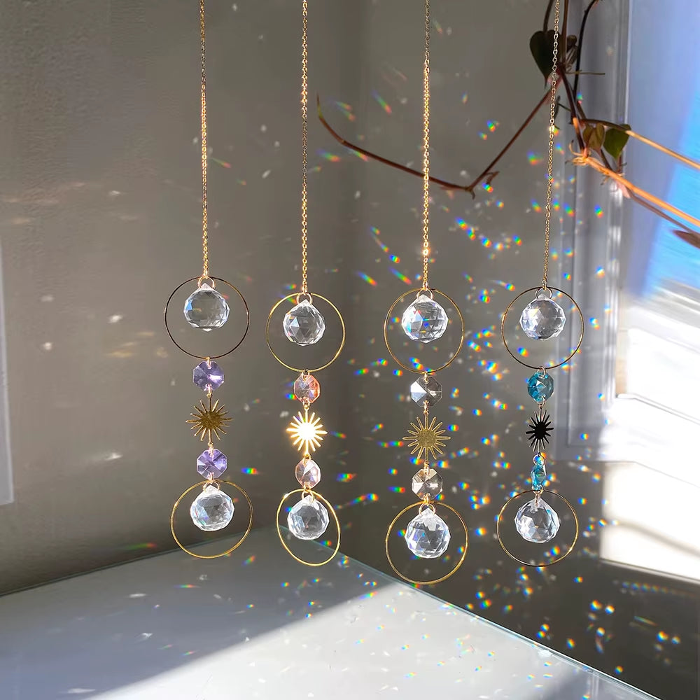 Crystal Sun Catcher Prism Rainbow Maker Hanging Lightcatcher Sun Boho Window Hanger Car Accessory Charm Home Pendant Decorations