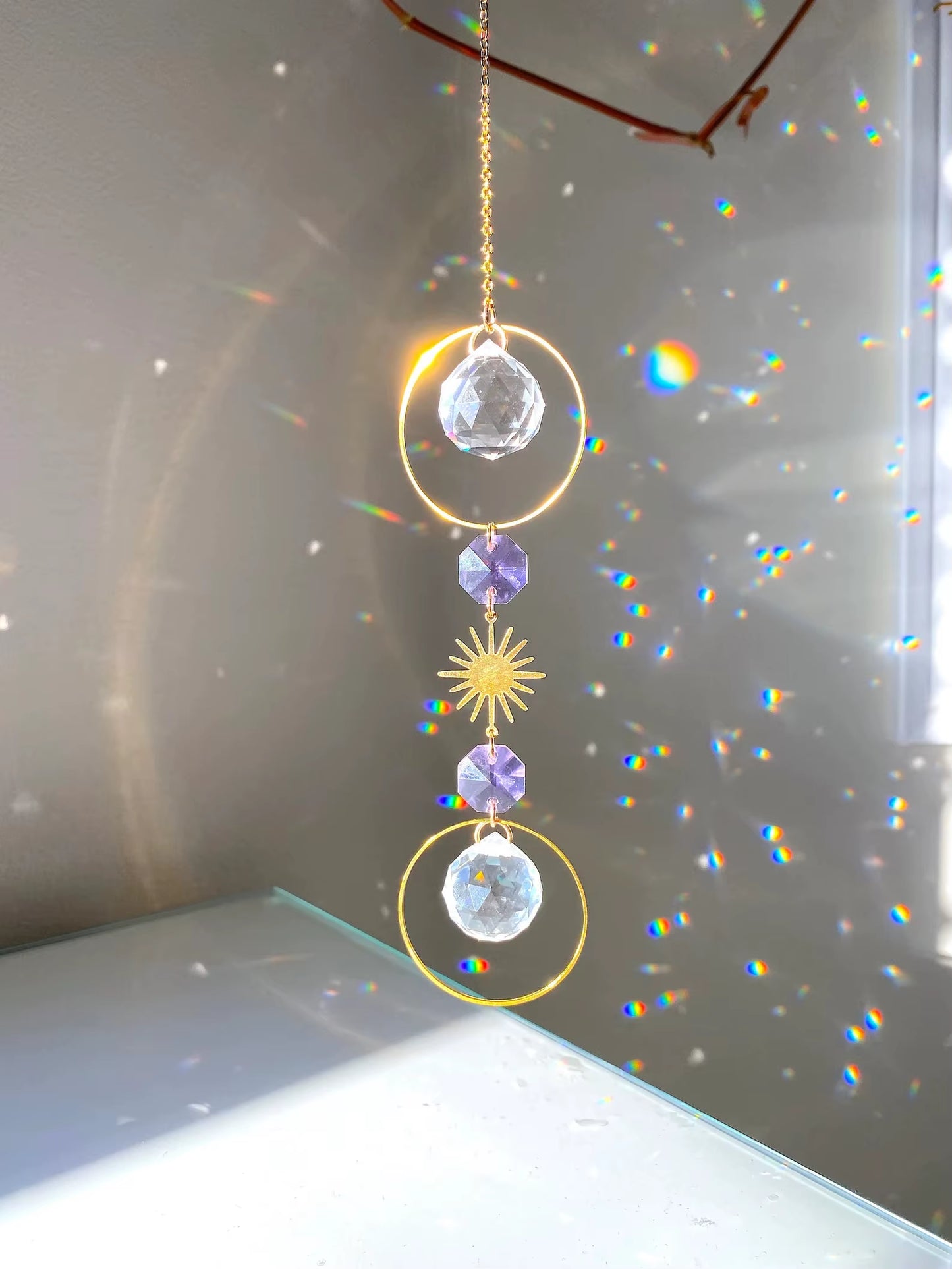 Crystal Sun Catcher Prism Rainbow Maker Hanging Lightcatcher Sun Boho Window Hanger Car Accessory Charm Home Pendant Decorations