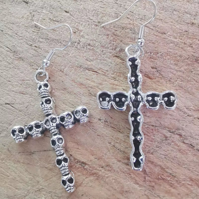 Vintage Skull Cross Drop Dangle Earrings for Women Halloween Jewelry Goth Punk Gothic Accessories Large Steampunk