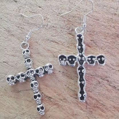 Vintage Skull Cross Drop Dangle Earrings for Women Halloween Jewelry Goth Punk Gothic Accessories Large Steampunk