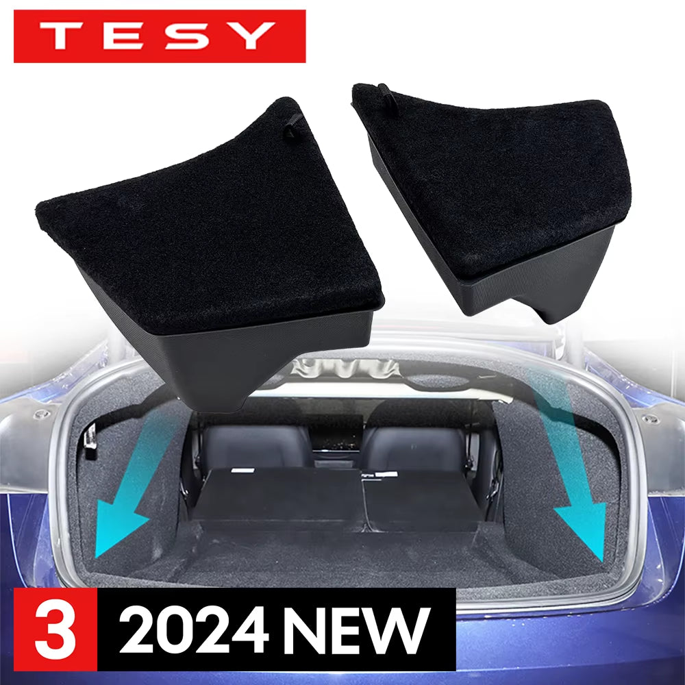 For Tesla Model 3+ Highland 2024 Rear Trunk Side ABS Storage Box with Flocking Lids
