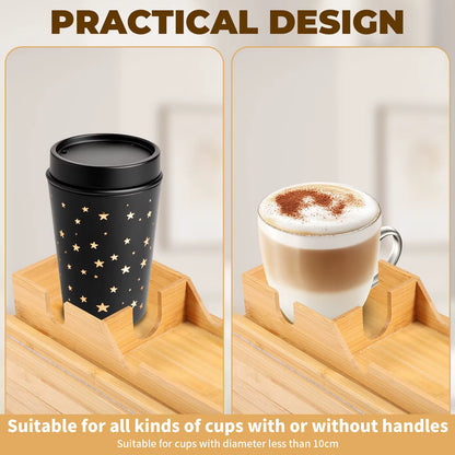 Couch Cup Holder Bamboo Sofa Armrest Tray Foldable Anti-Slip with Side Storage Pocket Remote Control Cups Snack Organizer