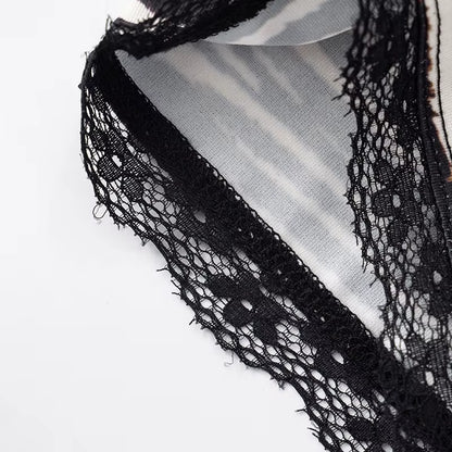 Sexy Hottie Lace Edge Bow Decoration Leopard Print Slim Seven Pants Summer New Women'S Fashion Street Casual Seven Pant