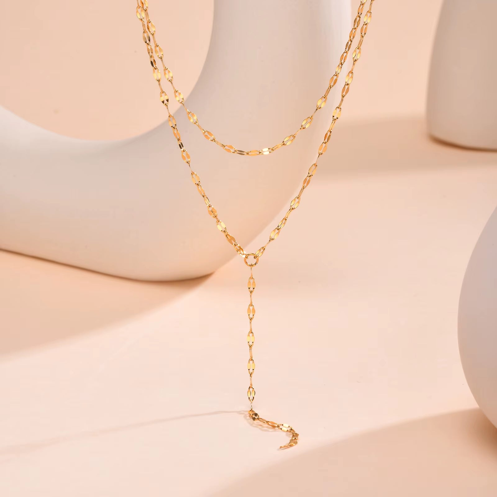 2024 Stainless Steel Lip Chain,Double Layered Fringe Necklace,Gold Color Chaoker Fashion Jewelry Long Neckalce Sets for Women