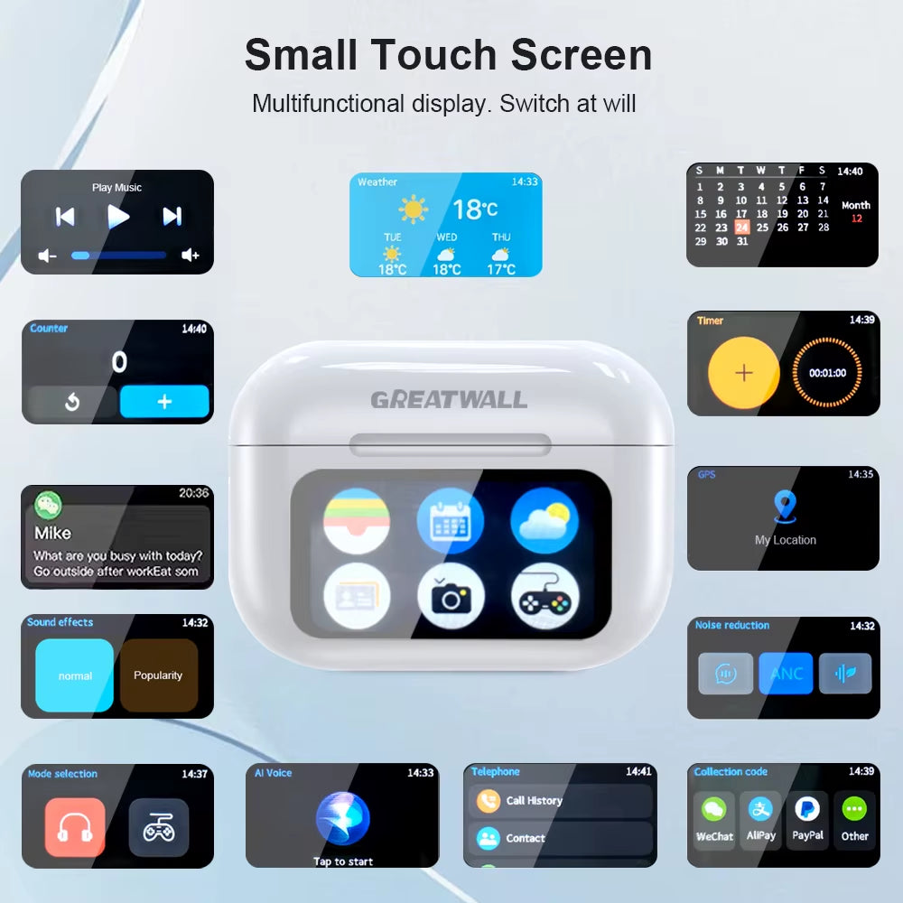 Original  TWS Wireless Bluetooth Earphones Earbuds Smart LCD Touch Screen Hifi Stereo Sound Headphones HD Call with APP