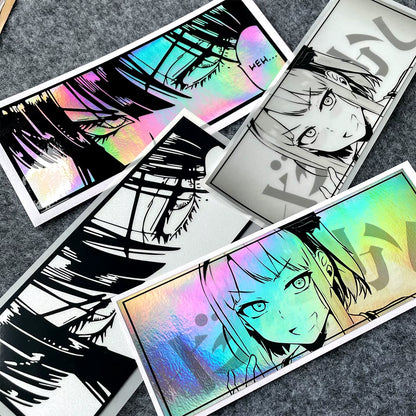 JDM Anime Girl Eyes Gaze Motorcycle Stickers Waterproof Moto Bike Helmet Side Panels Fuel Tank Fairing Vinyl Decals Accessories