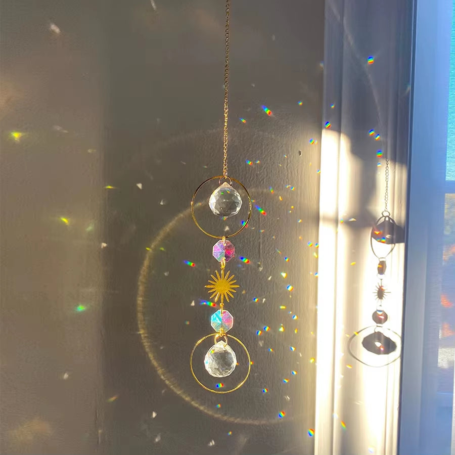 Crystal Sun Catcher Prism Rainbow Maker Hanging Lightcatcher Sun Boho Window Hanger Car Accessory Charm Home Pendant Decorations