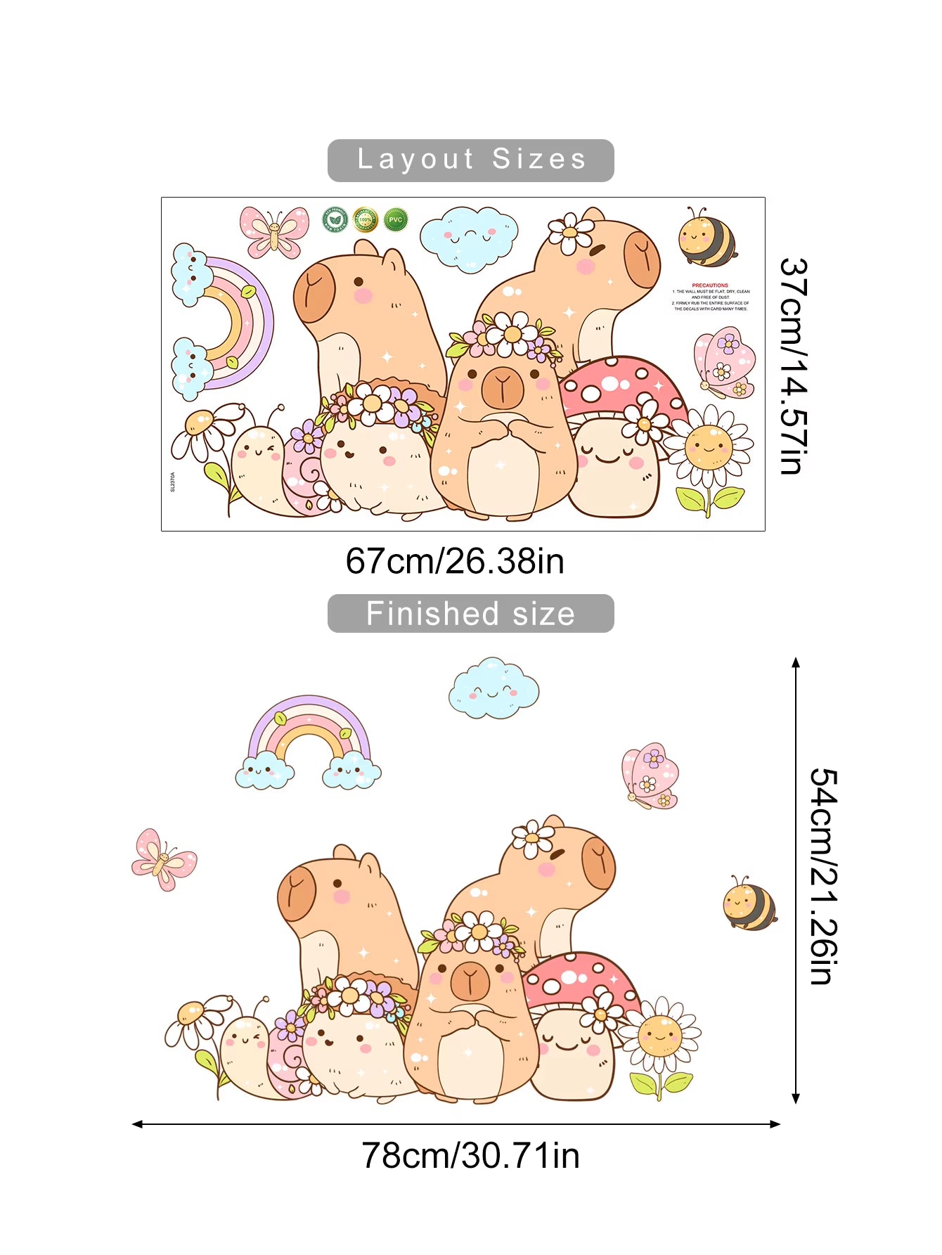 Cartoon Cute Capybara Flower Animal Watercolor Wall Sticker Children Room Wall Art Decal Kids Room Bedroom Living Home Decor