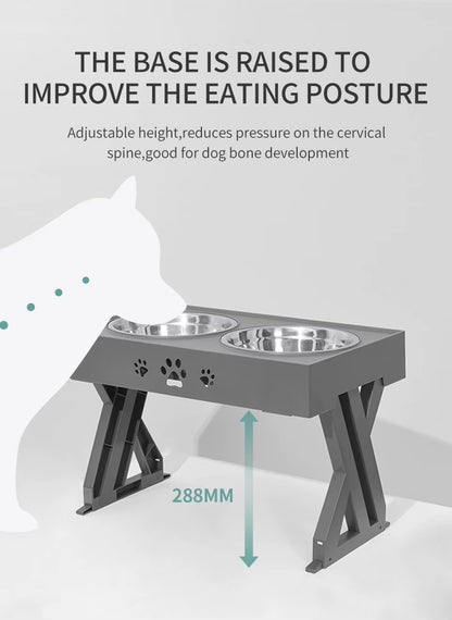 Dogs Double Bowl Adjustable Heights Elevated Pet Cat Food Feeding Dish with Stand Lift Tabel for Dog Water Feeder Stainless