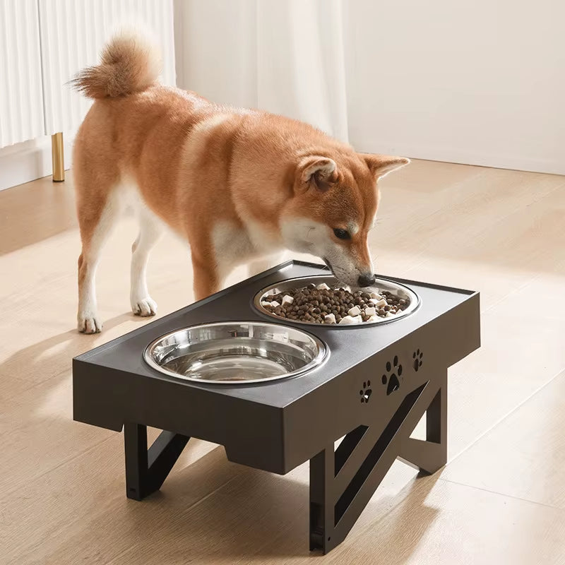 Dogs Double Bowl Adjustable Heights Elevated Pet Cat Food Feeding Dish with Stand Lift Tabel for Dog Water Feeder Stainless