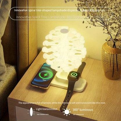 Creative Spiral Tree Night Light 3-In-1 Wireless Charging Ambient Table Lamp Bedside Desktop Lamp Home Decor