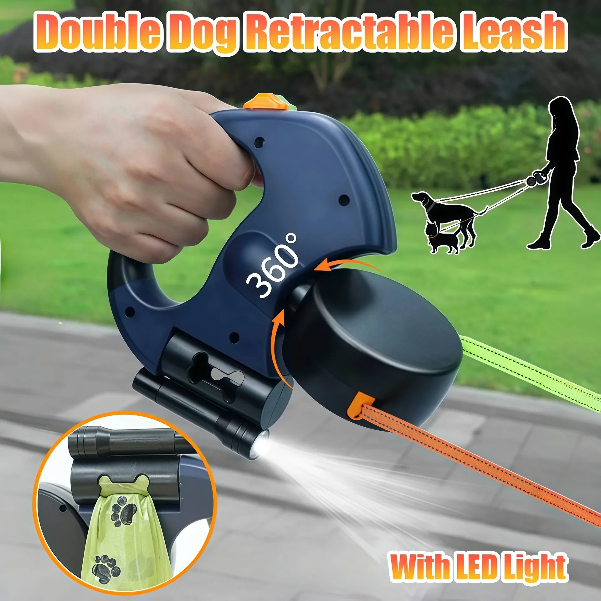 Premium Retractable Double Dog Leash for Small Dogs with LED Lights