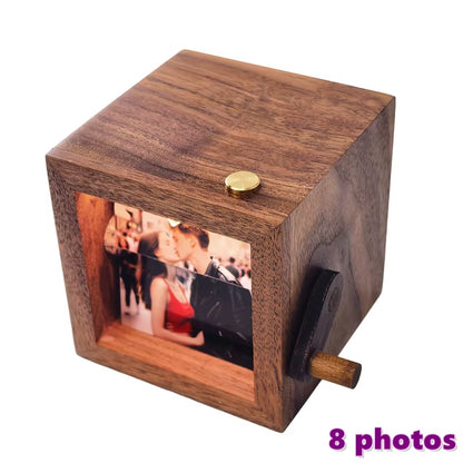 Hand-Cranked Flip Book Photo Frame Solid Wood Mini Animation Album with Night Light Desktop Ornament Gift for Couples Family