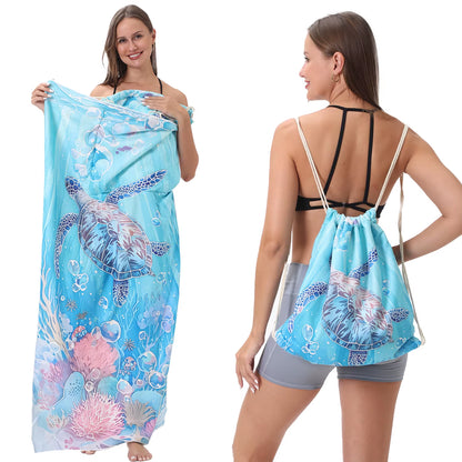 Fashion 2-In-1 Foldable Beach Towel with Integrated Bag Printed Bath Towel for Storage Portable Beach Accessory