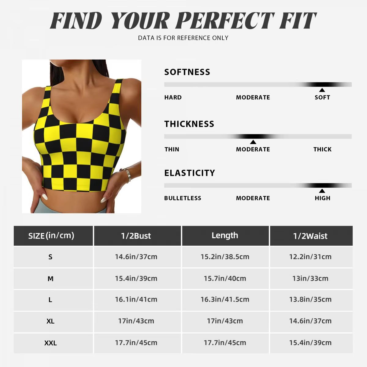 Custom Yellow Black Checkered Pattern Workout Crop Tank Tops Women Seamless Yoga Running Sports Bras