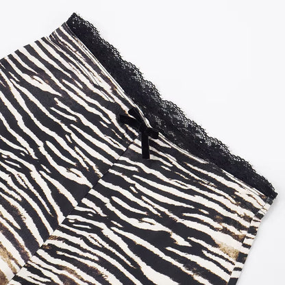 Sexy Hottie Lace Edge Bow Decoration Leopard Print Slim Seven Pants Summer New Women'S Fashion Street Casual Seven Pant