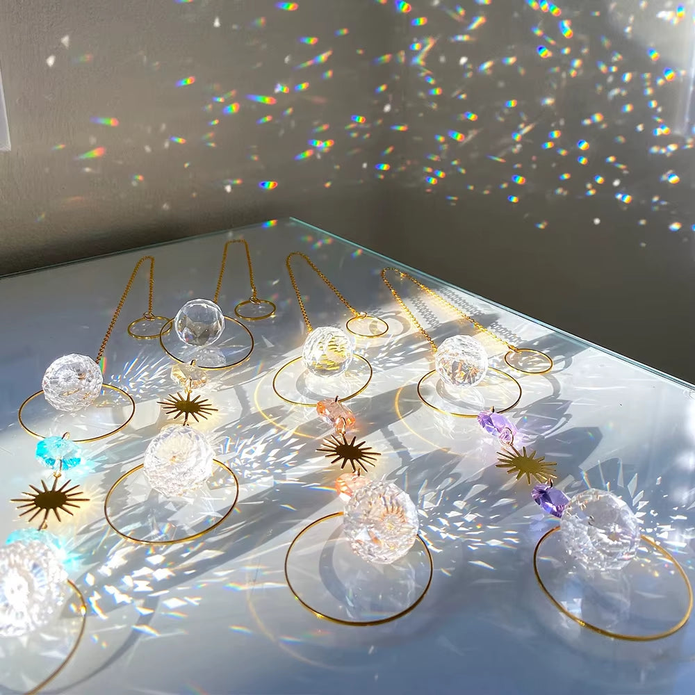 Crystal Sun Catcher Prism Rainbow Maker Hanging Lightcatcher Sun Boho Window Hanger Car Accessory Charm Home Pendant Decorations