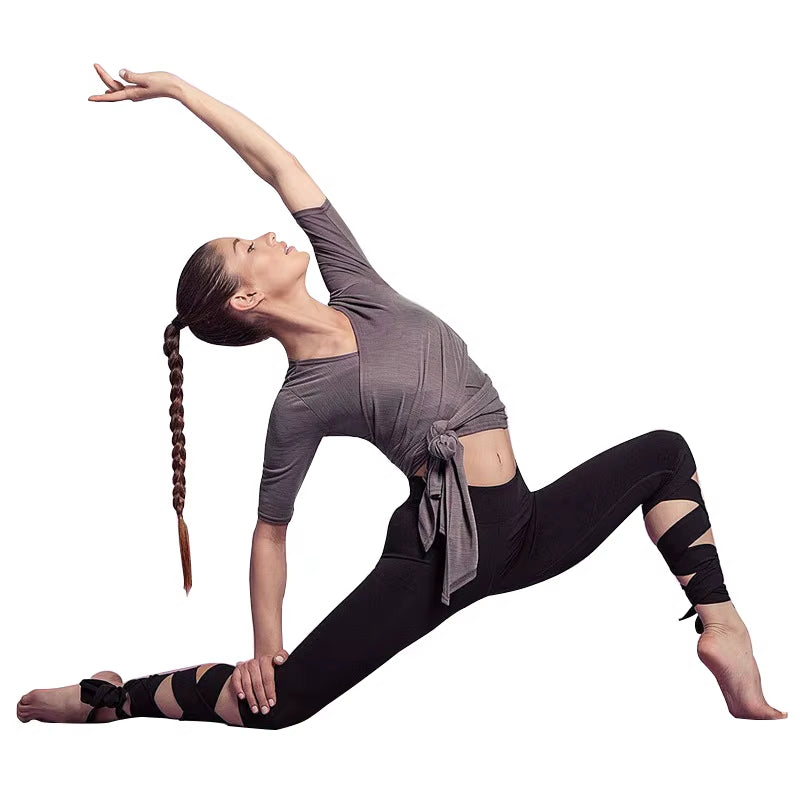 Women Ballerina Yoga Pants Bandage Leggings Fitnesss Running High Waist Leggings Side Cross Straps Sports Pants P1612